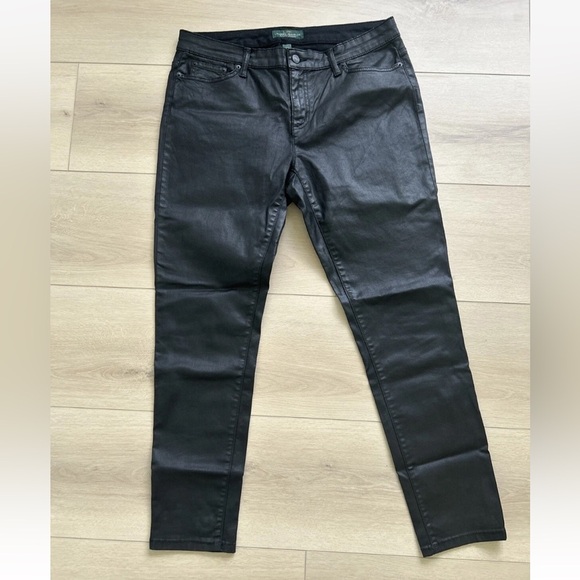 New No Tags Ralph Lauren size 14 black Wax coated Leather-like Jeans Slim - Picture 2 of 8